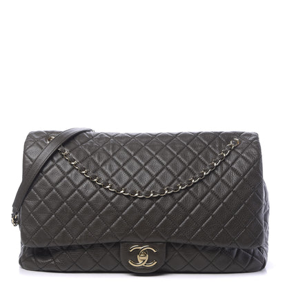 Chanel Metallized Calfskin Quilted XXL Travel Flap Bag Khaki 1 of 11