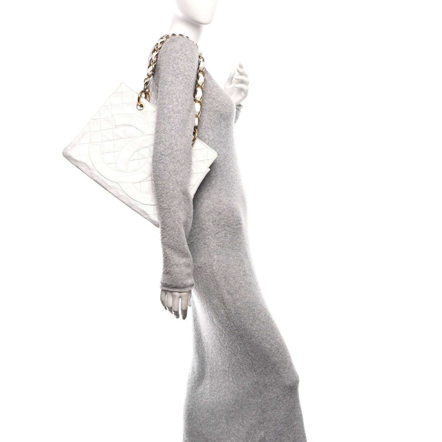 Chanel Caviar Quilted Timeless CC Shopping Tote White 3 of 12