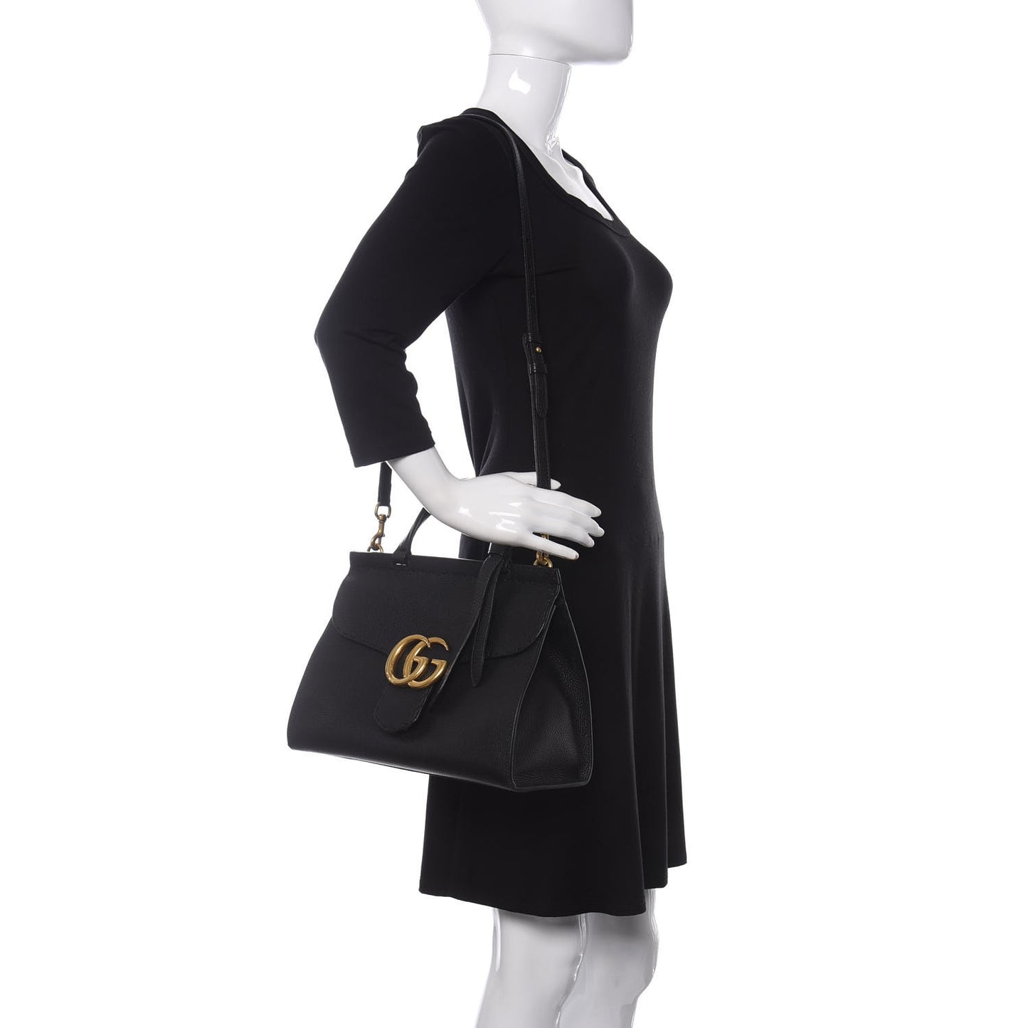 Calfskin Small GG Marmont Top Handle Bag Black