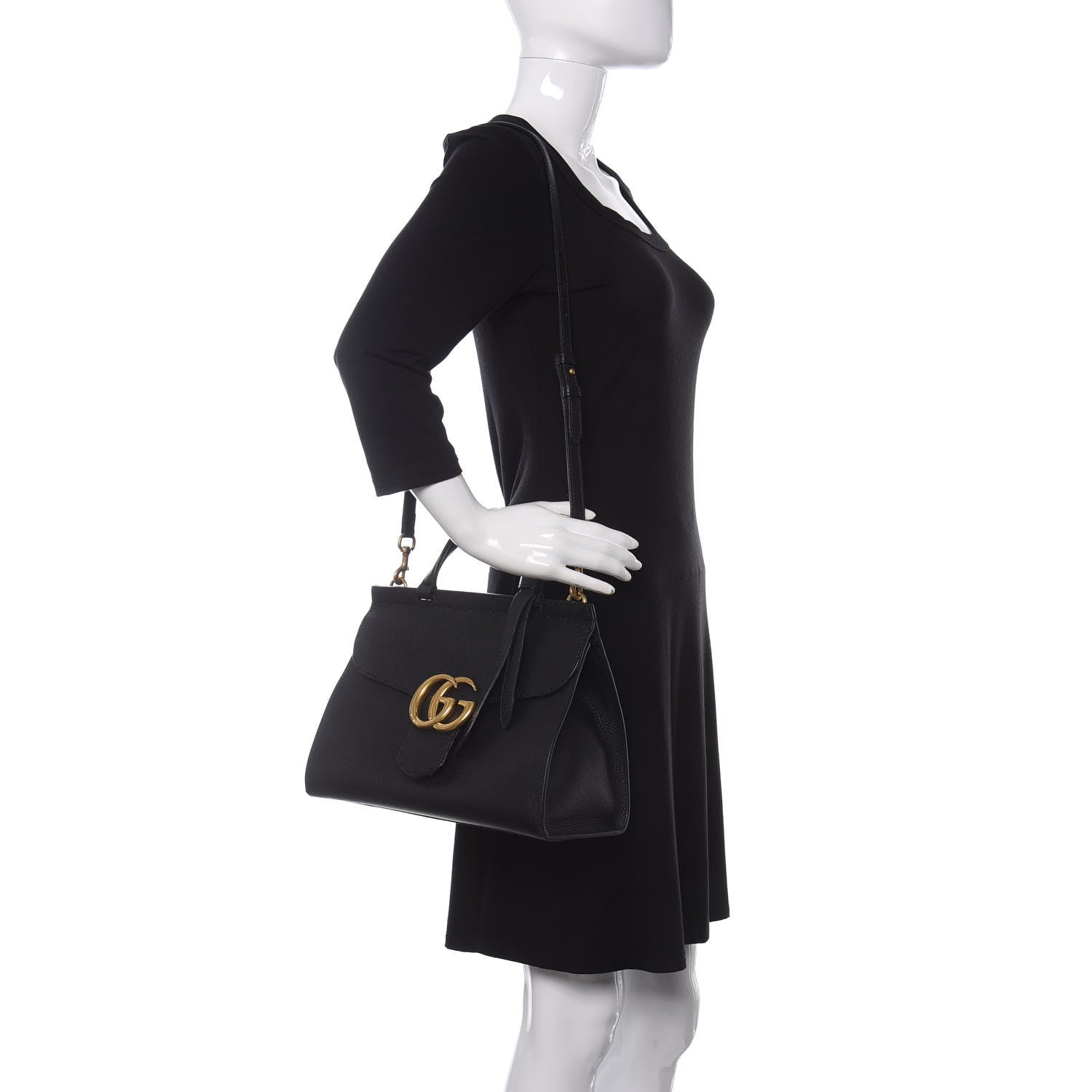 Gucci Calfskin Small GG Marmont Top Handle Bag Black 2 of 15
