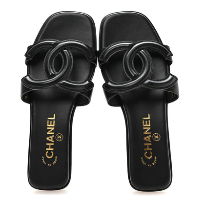 Chanel Lambskin CC Cut Out Mules Sandals 36 Black 2 of 9