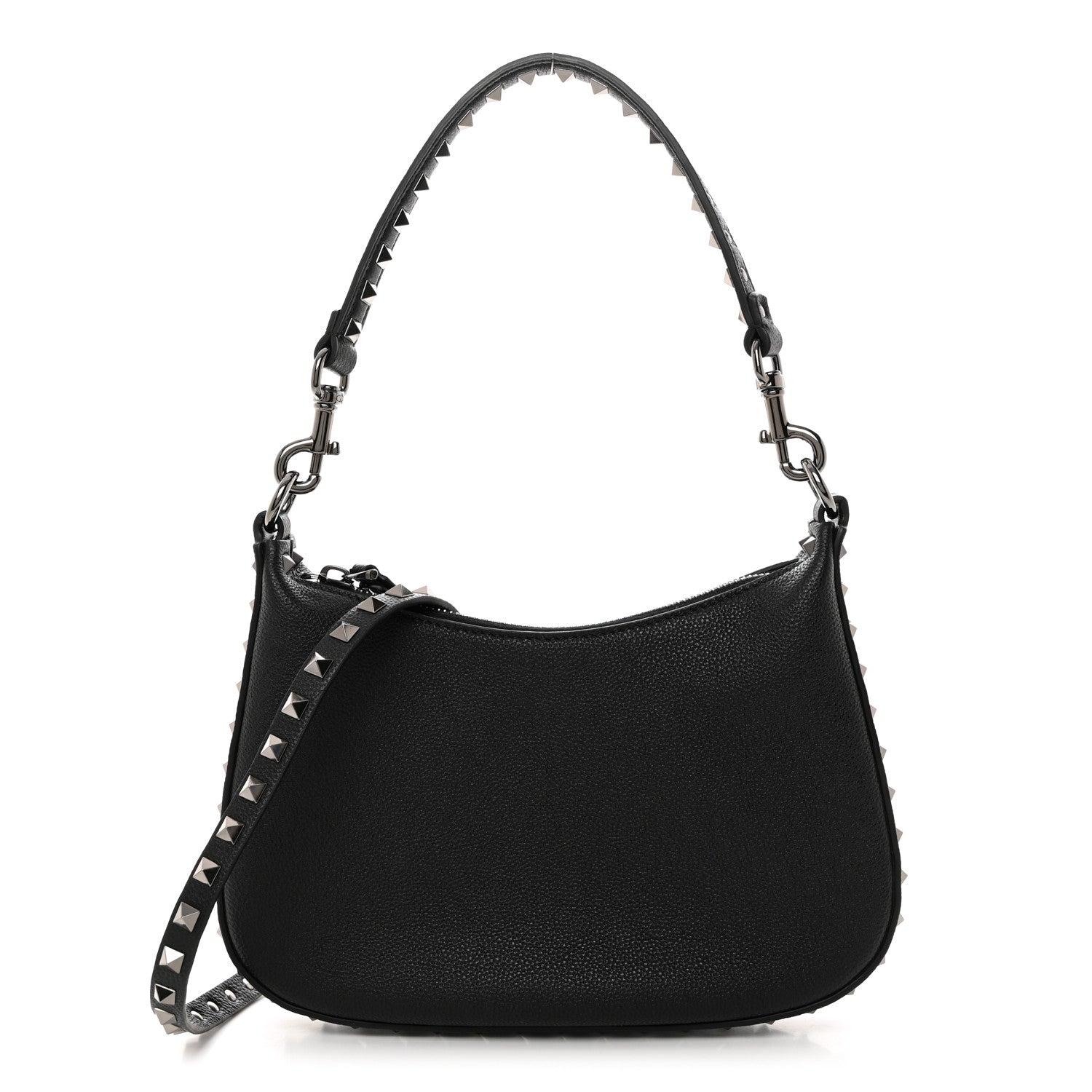 Valentino Garavani Grained Calfskin Rockstud Hobo Bag Black 1 of 9