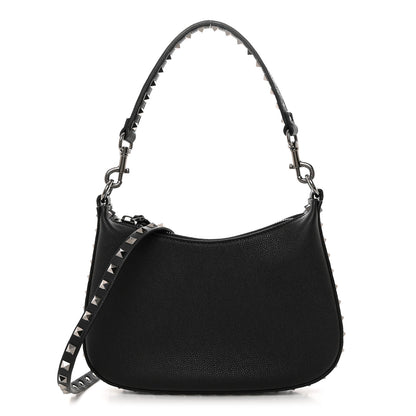 Valentino Garavani Grained Calfskin Rockstud Hobo Bag Black 1 of 9