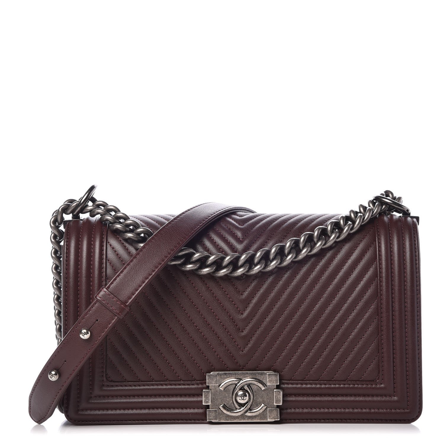 Chanel Calfskin Chevron Quilted Medium Boy Flap Burgundy 1 of 7