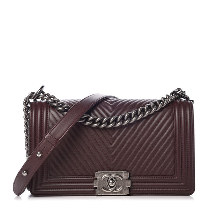 Chanel Calfskin Chevron Quilted Medium Boy Flap Burgundy 1 of 7