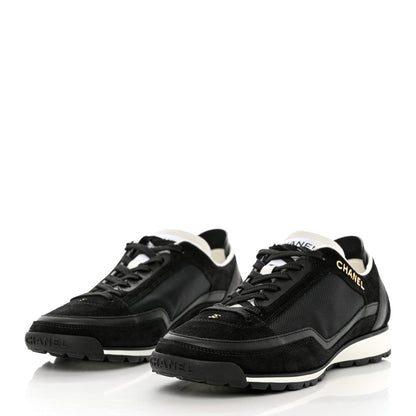 Chanel Suede Calfskin Fabric CC Sneakers 37 Black White 3 of 10