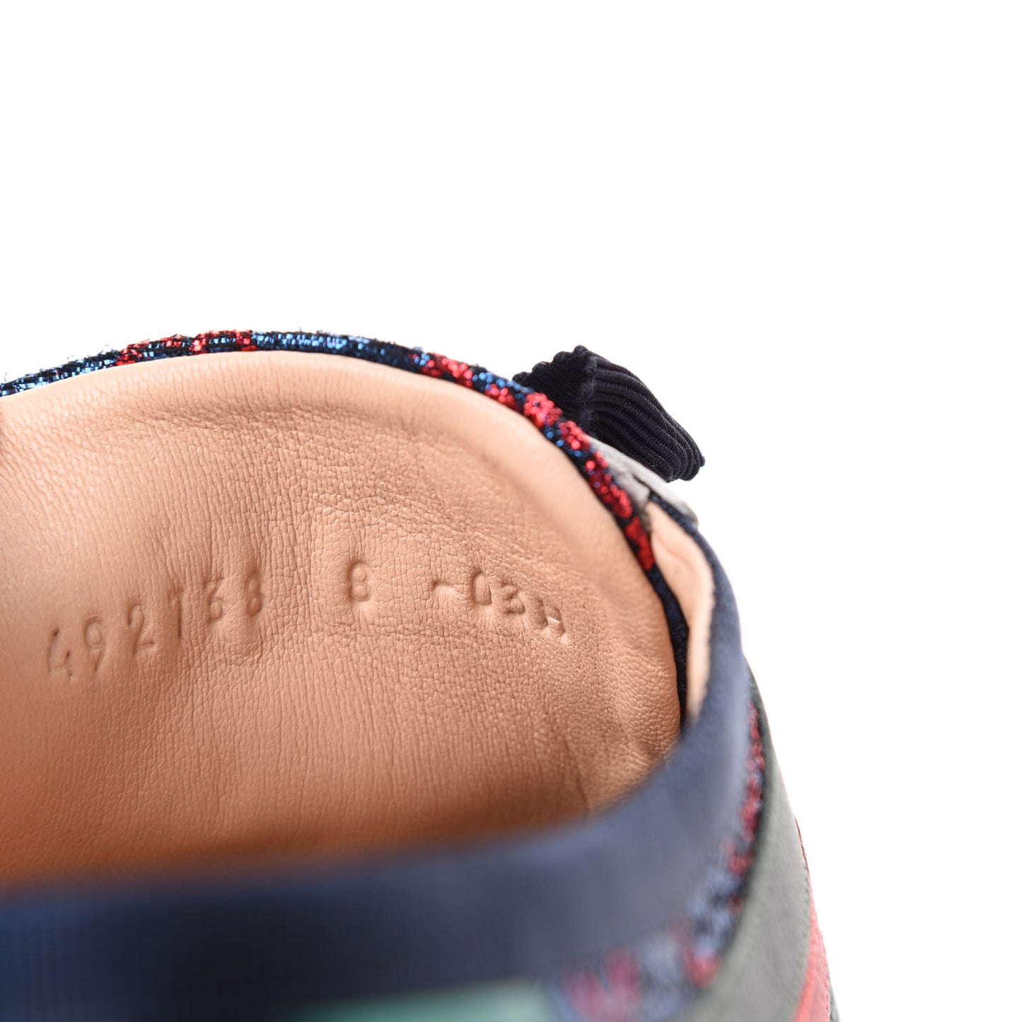 Lurex Calfskin Web GG Monogram Mens Falacer Sneakers 8 Iridescent Blue Iridescent Red Silver