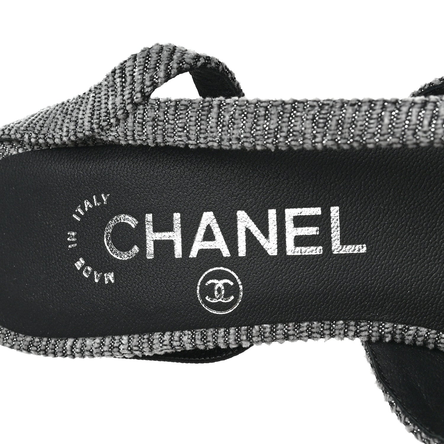 Chanel Tweed Cap Toe CC Slingback Pumps 35 Black Grey 5 of 7