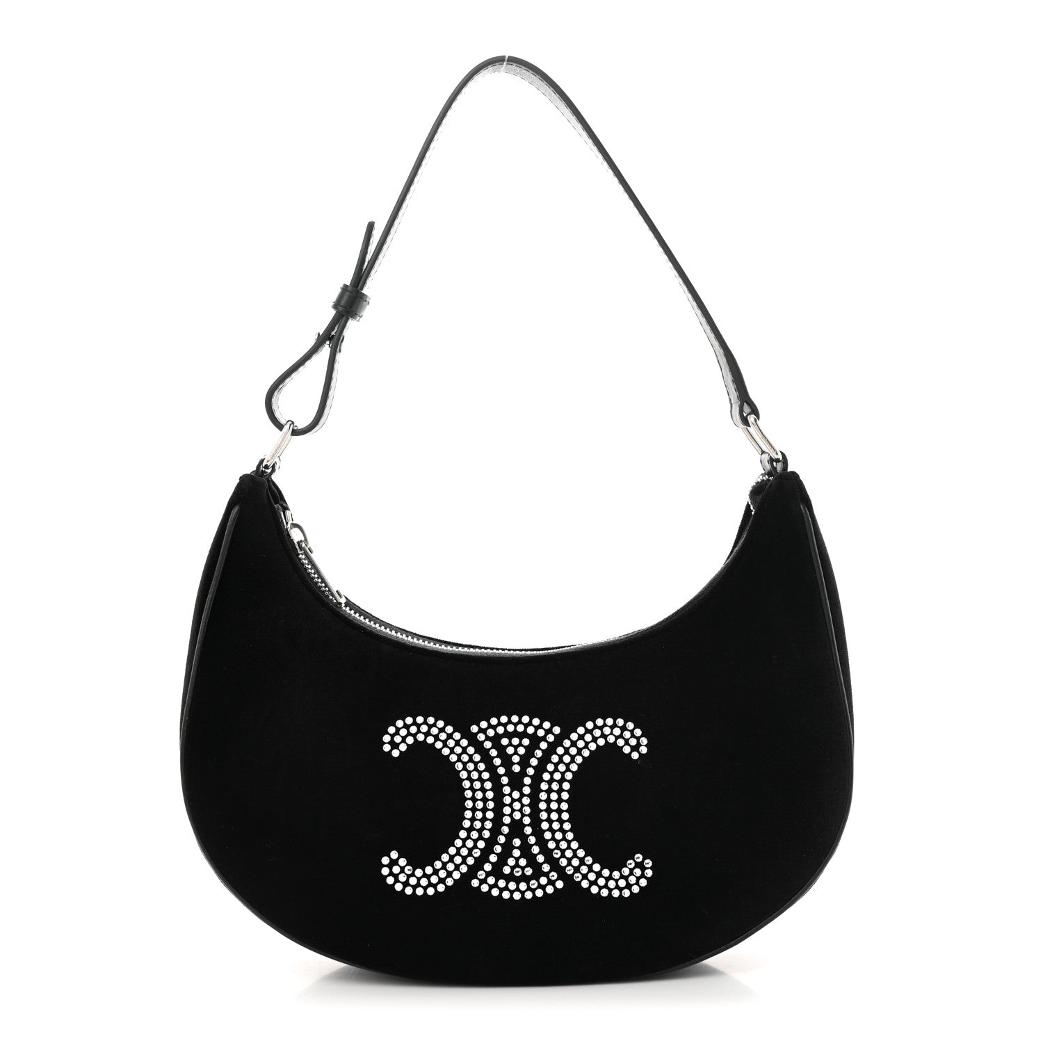 Celine Velvet Strass Triomphe Ava Shoulder Bag Black 1 of 10