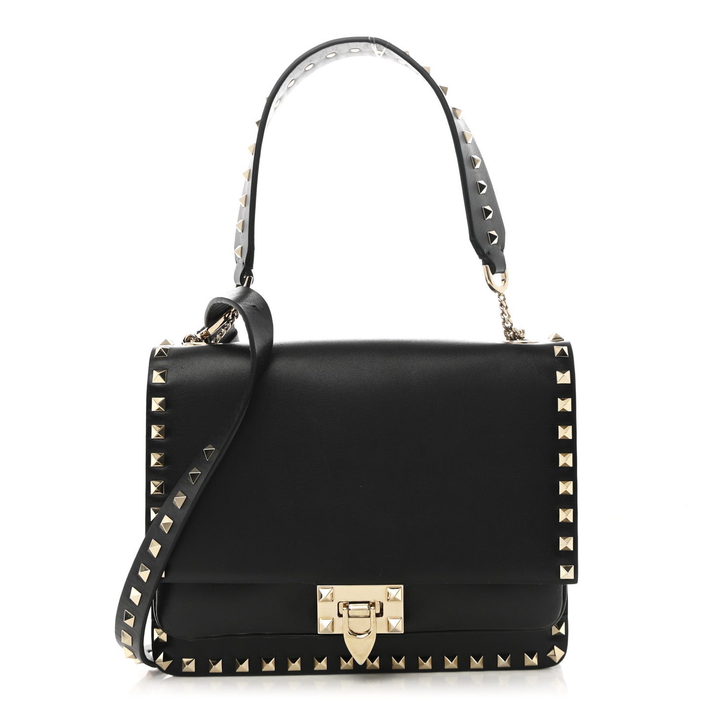 Vitello Rockstud Top Handle Shoulder Bag Black