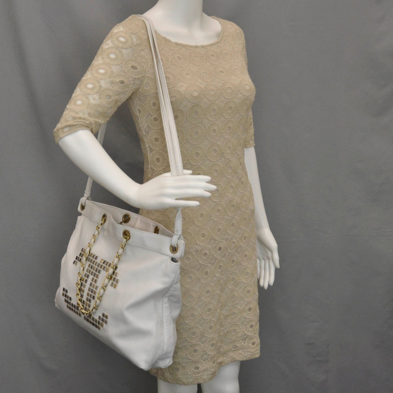 Chanel Leather Metal Mosaic Shoulder Bag White 2 of 9