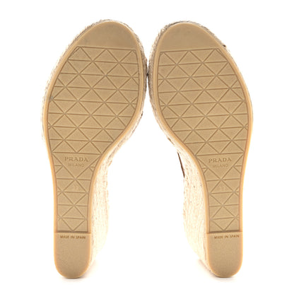 Prada Nappa Quilted Espadrille 90mm Wedge Sandals 39 Caramel 5 of 10