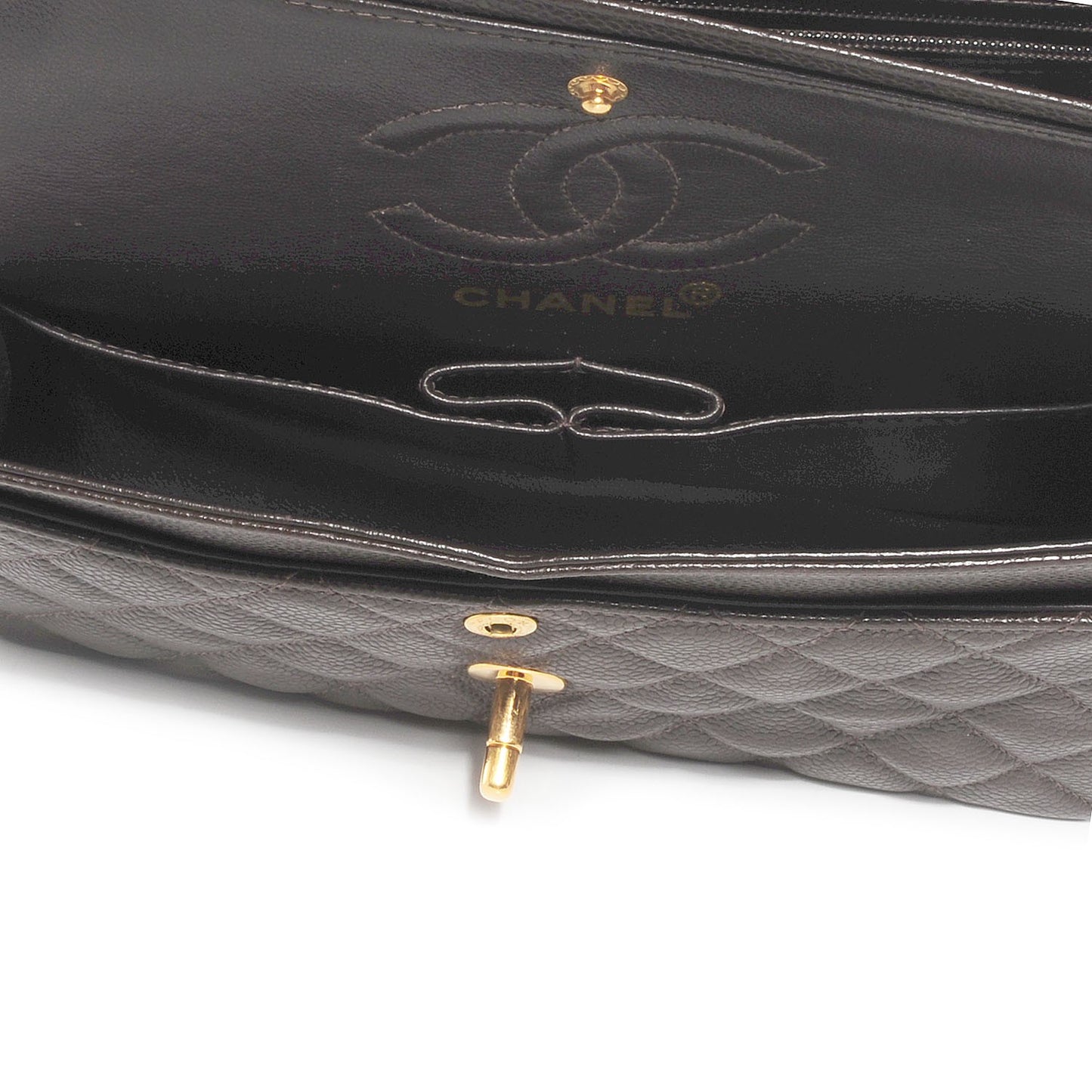 Caviar Quilted Small Double Flap Dark Brown
