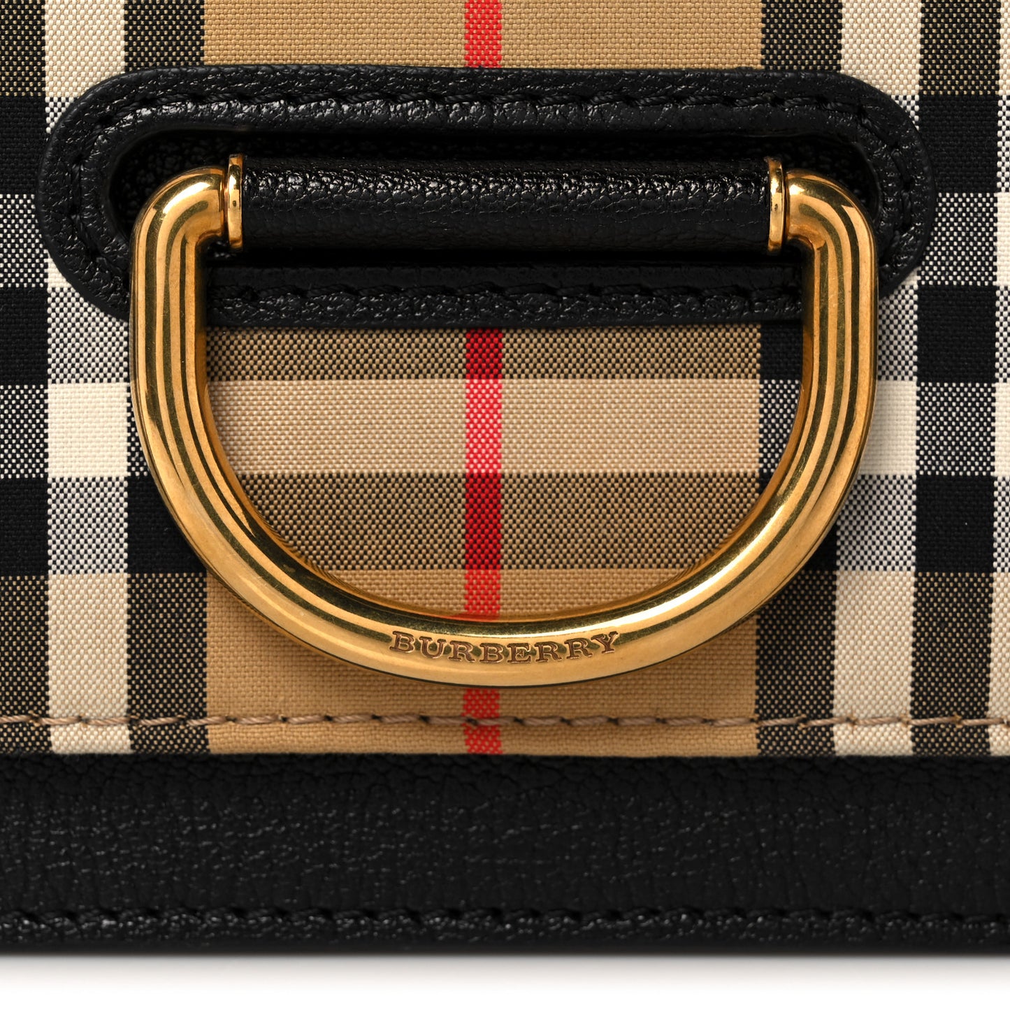 Goatskin Cotton Canvas Vintage Check Small D-Ring Bag Black Antique Yellow