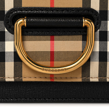 Burberry Goatskin Cotton Canvas Vintage Check Small D-Ring Bag Black Antique Yellow 8 of 11
