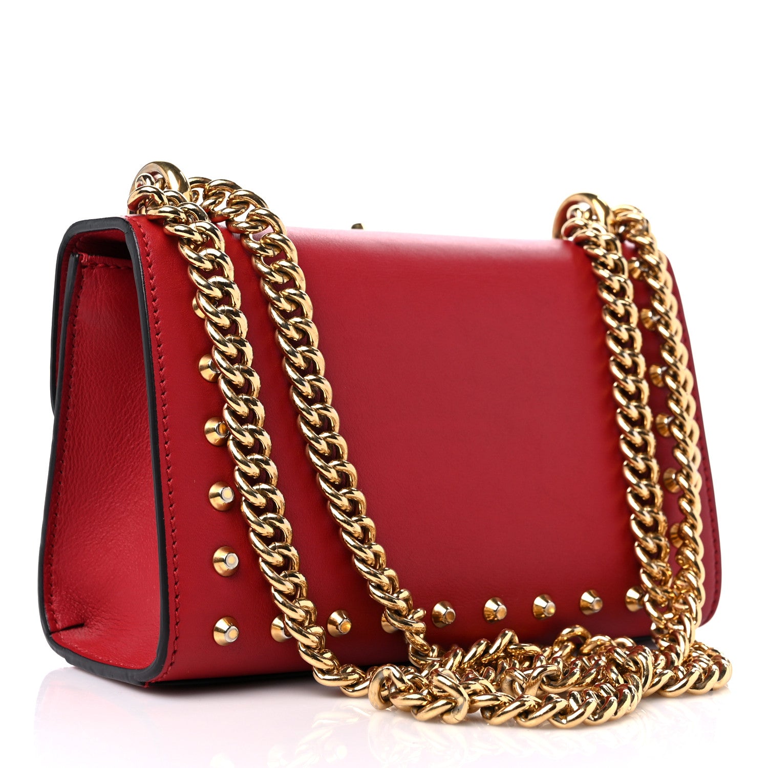 Gucci Calfskin Studded Small Padlock Shoulder Bag Hibiscus Red 2 of 10