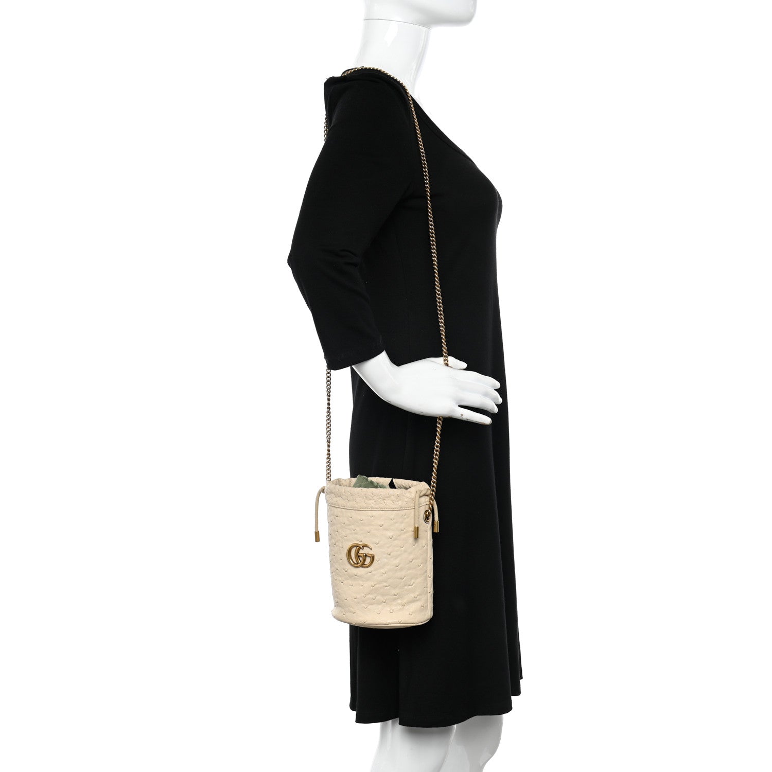 Gucci Ostrich Mini GG Marmont 2.0 Bucket Bag White 2 of 11