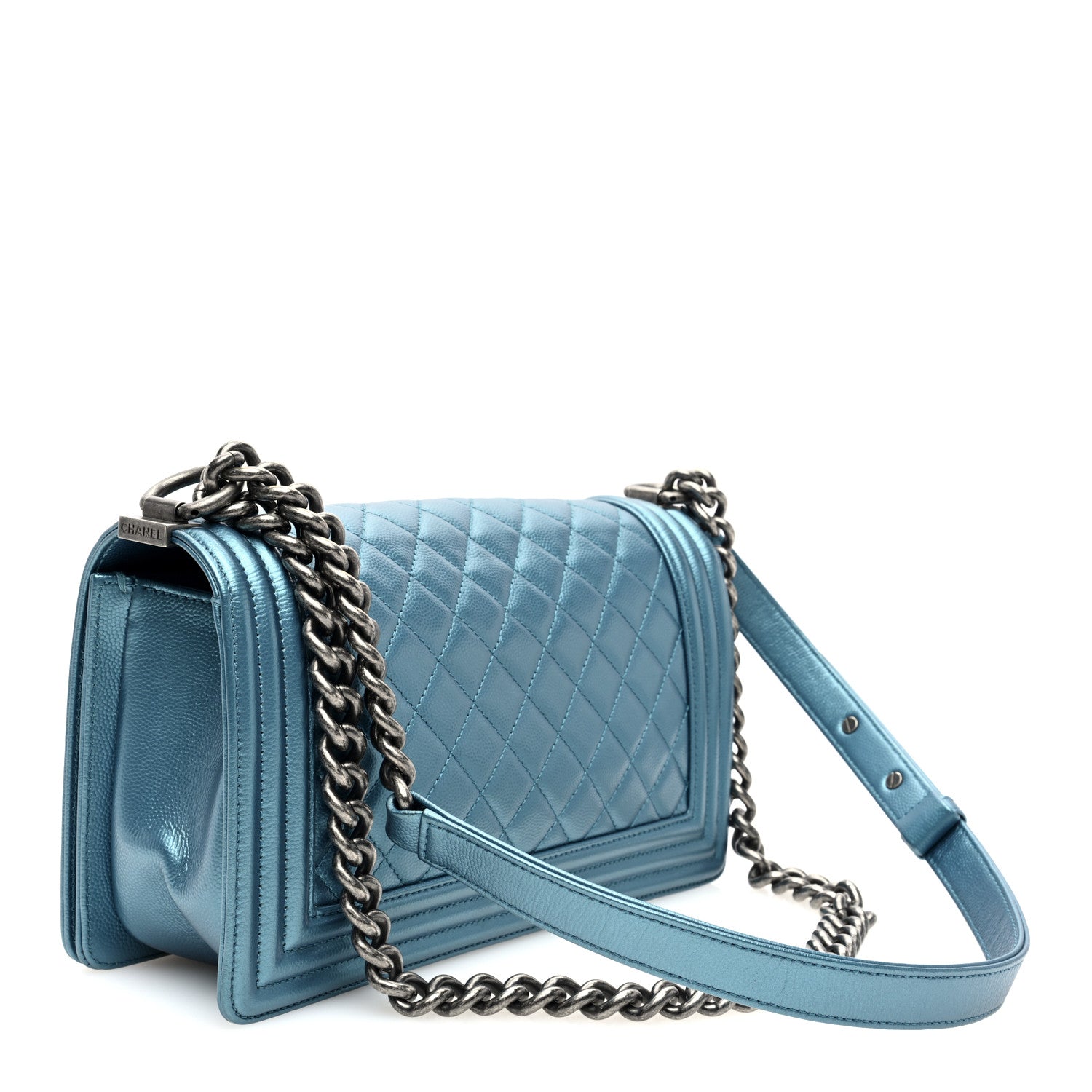 Chanel Metallic Caviar Quilted Medium Boy Flap Turquoise 3 of 10