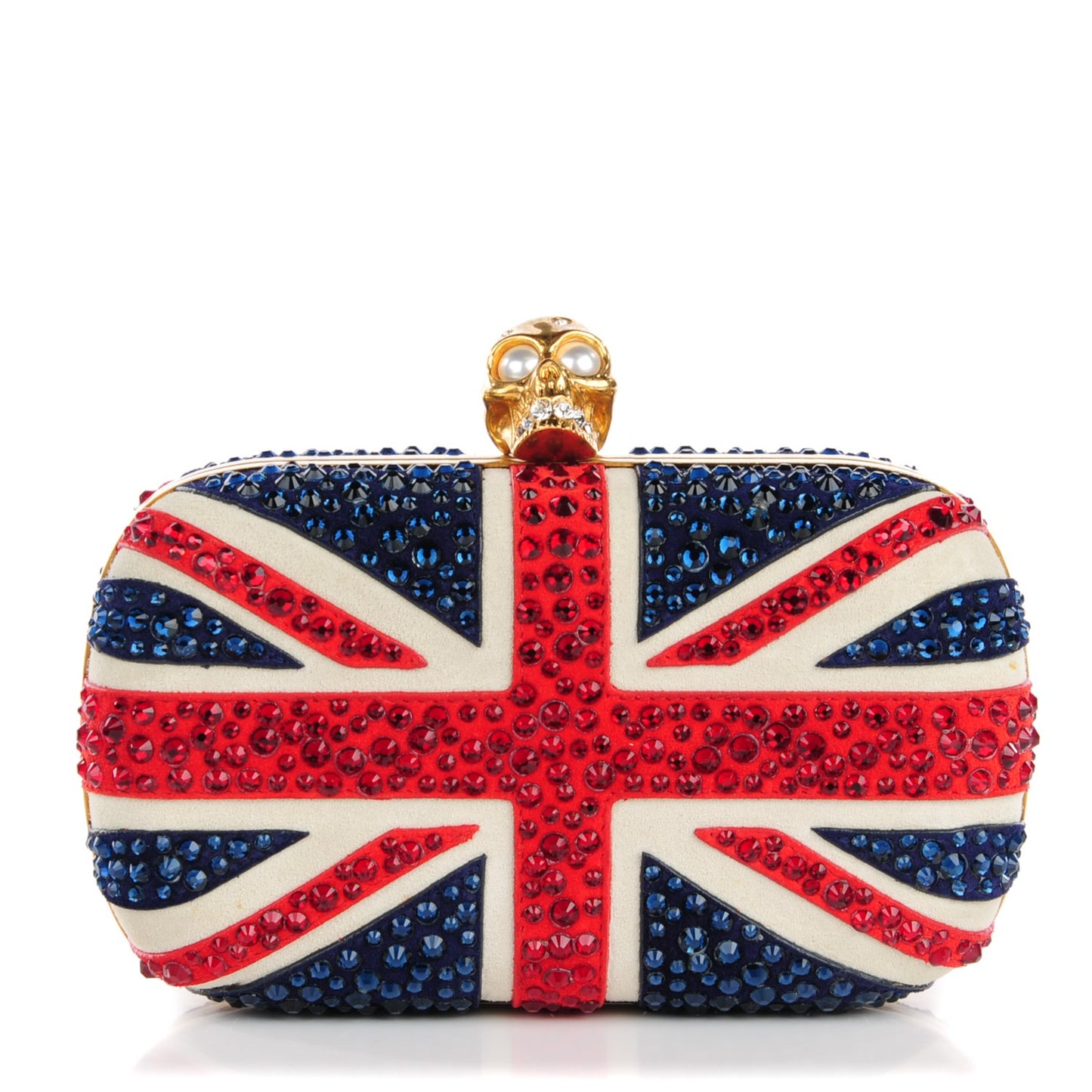 Suede Swarovski Crystal Pearl Britannia Skull Box Clutch Red Blue