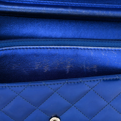 Chanel Metallic Patent Calfskin Quilted Boy Wallet On Chain WOC Blue 10 of 16