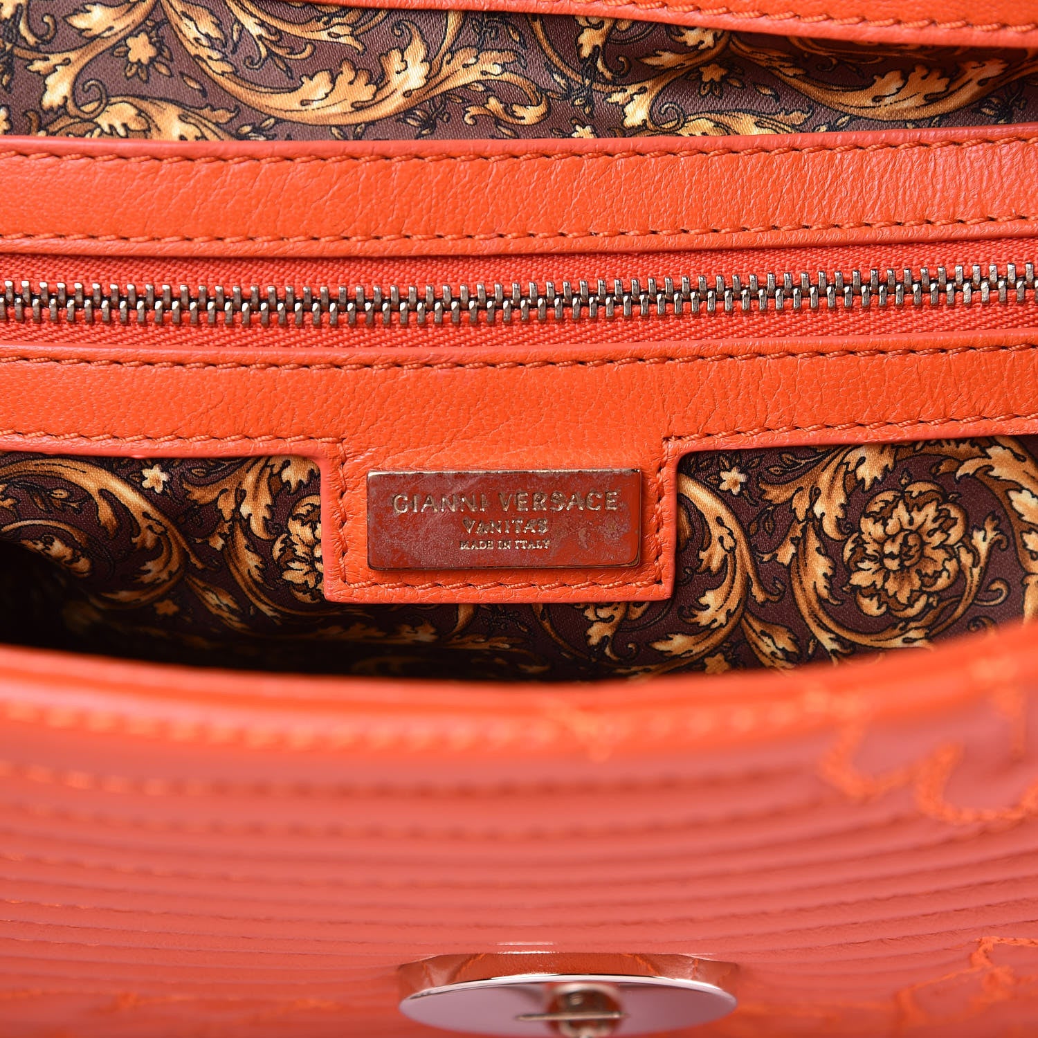 Versace Barocco Quilted Nappa Altea Vanitas Satchel Orange 7 of 9
