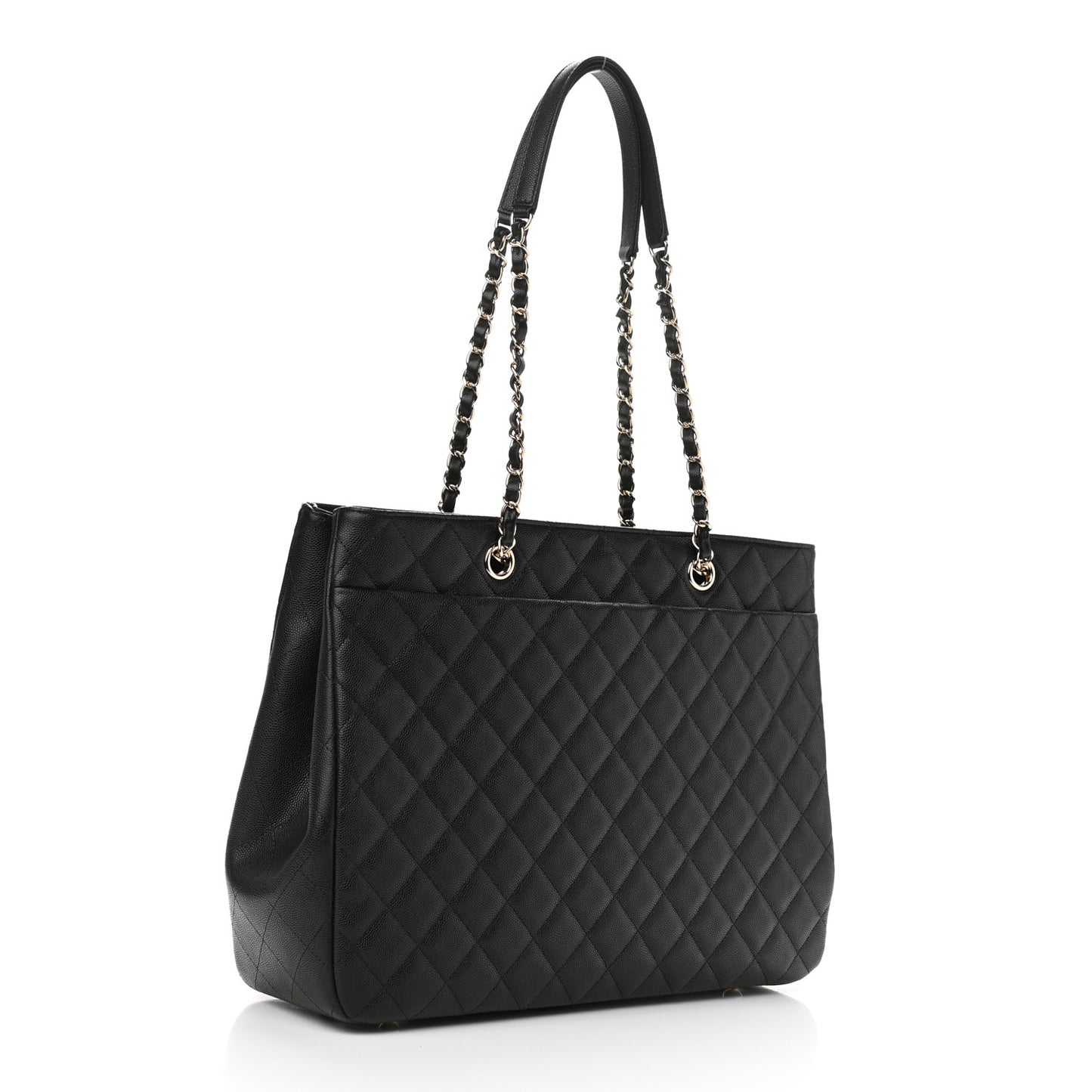 Caviar Quilted Large Shopping Tote Black