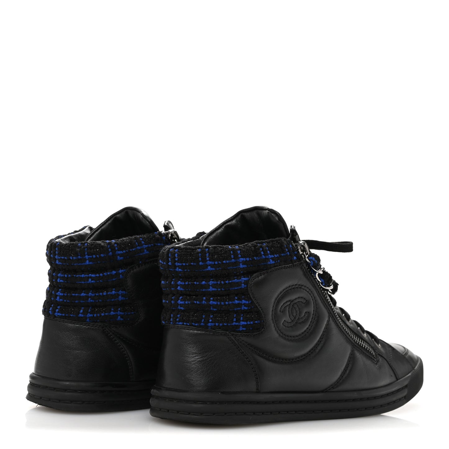 Lambskin Tweed Zipped Sneakers 39 Black Blue