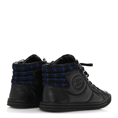 Chanel Lambskin Tweed Zipped Sneakers 39 Black Blue 5 of 11