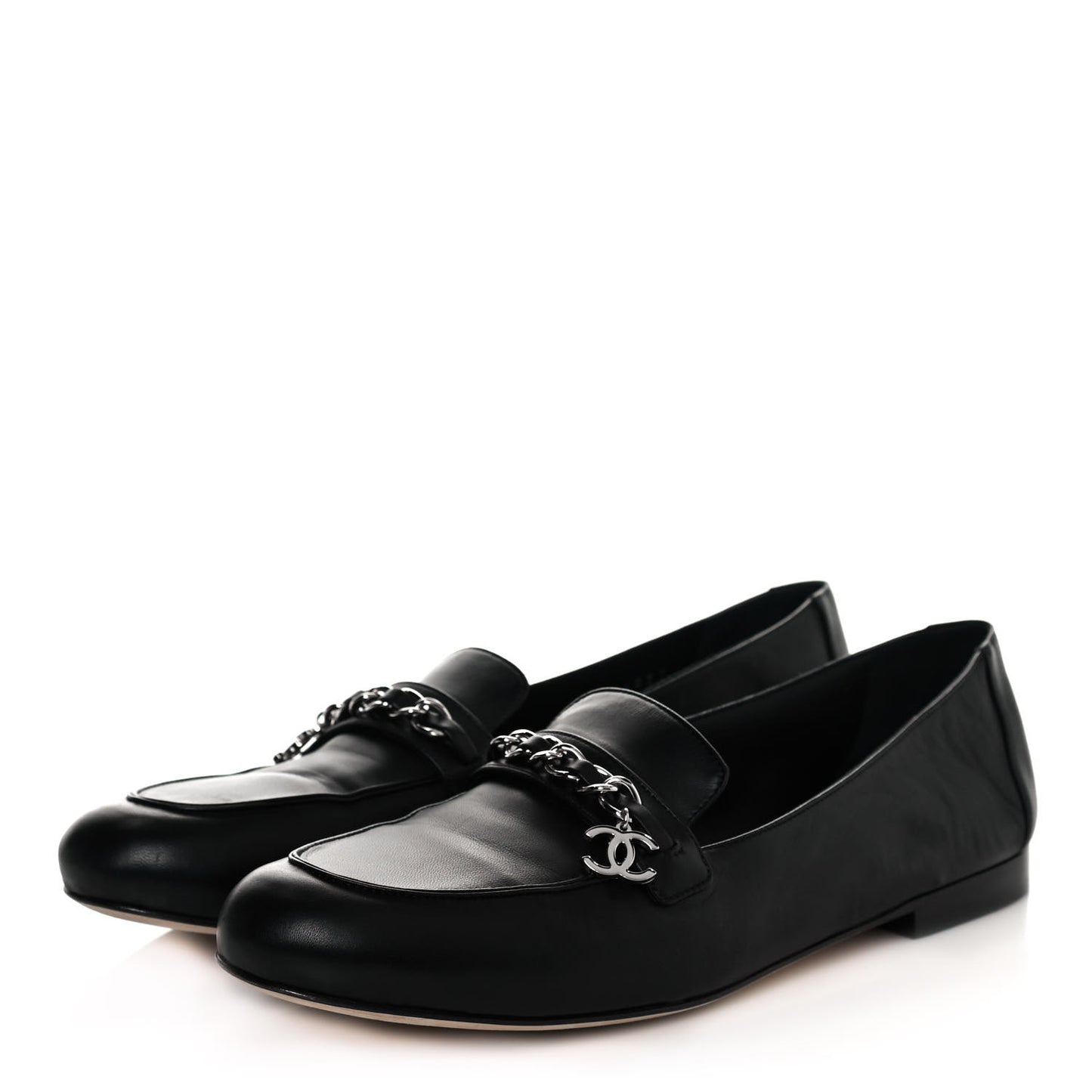 Calfskin CC Chain Loafers 42 Black