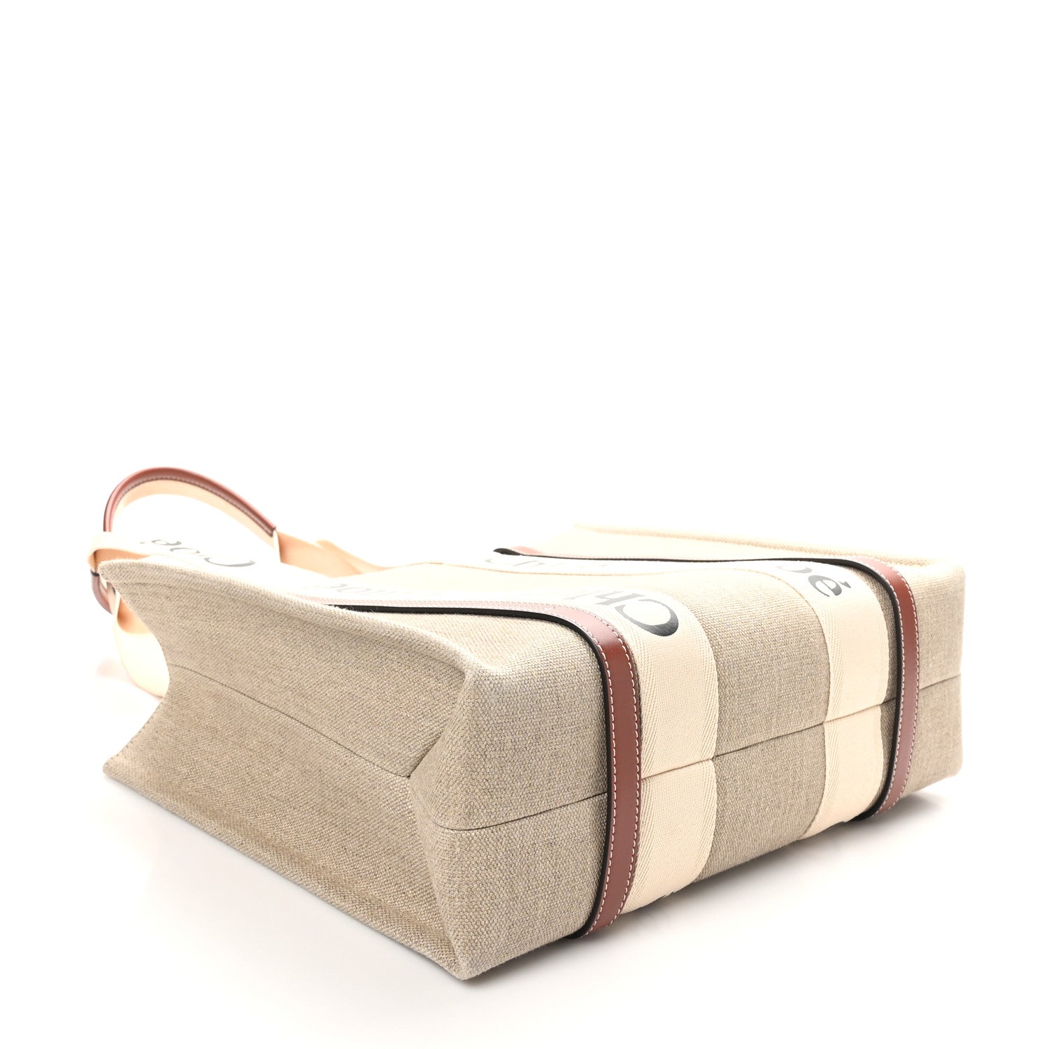 Chloe Linen Calfskin Medium Woody Ribbon Tote White Brown 4 of 9