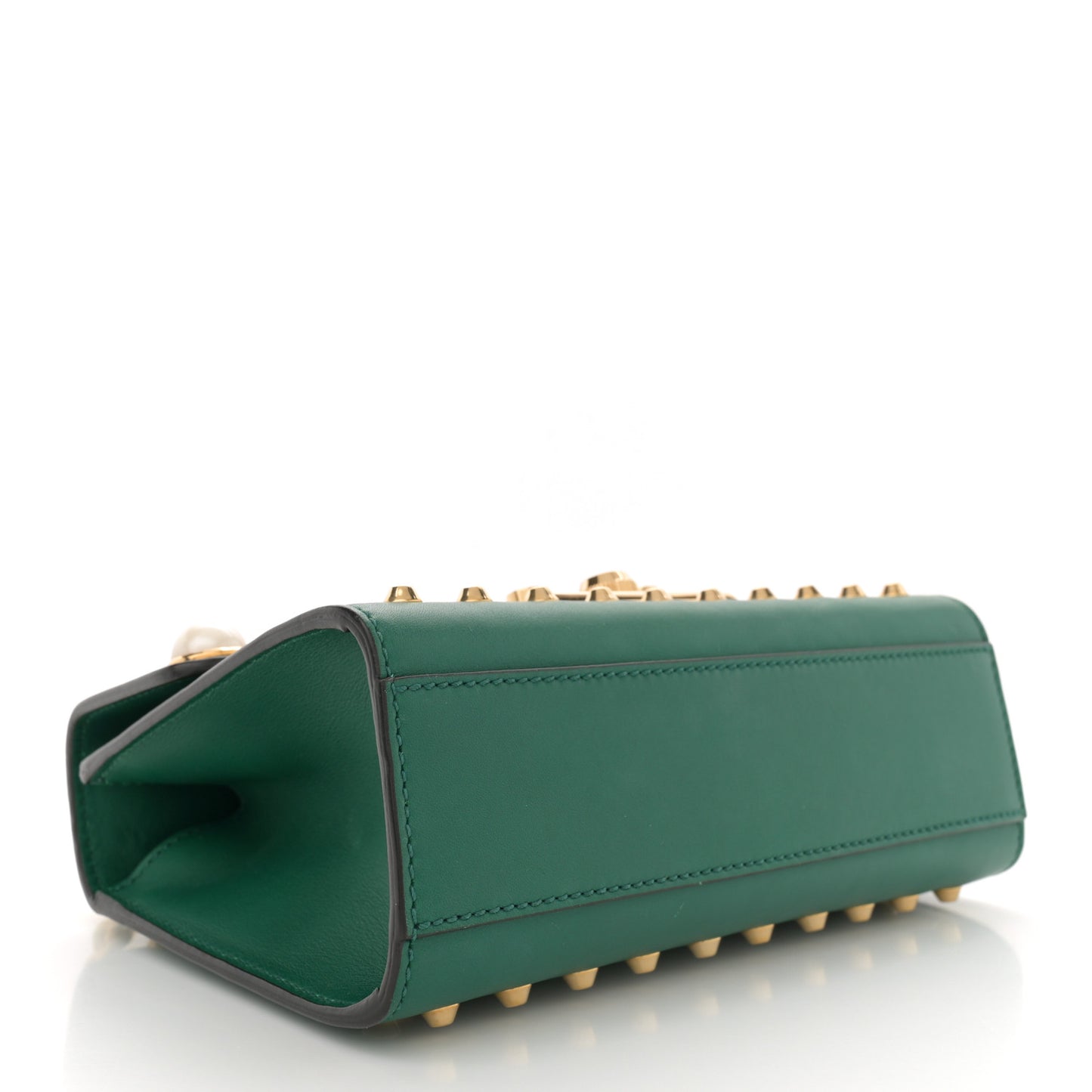 Calfskin Studded Small Padlock Shoulder Bag Emerald