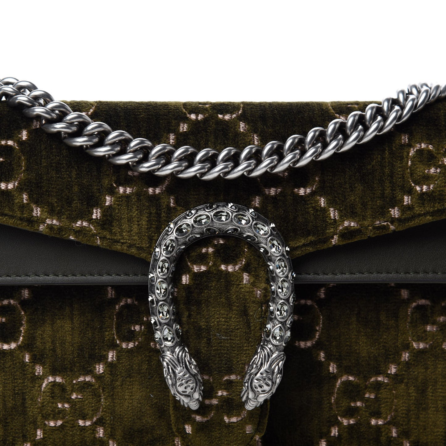 Velvet Moon Calfskin Crystal GG Monogram Small Dionysus Shoulder Bag Dark Olive Rose Gold