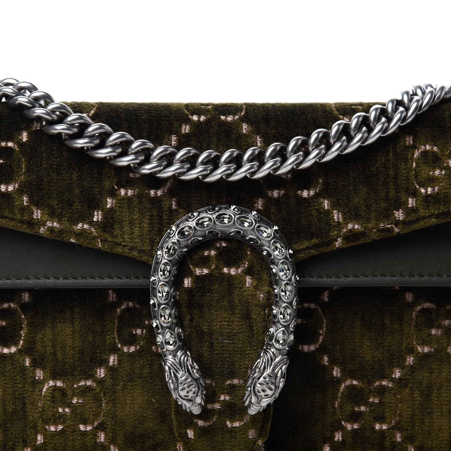 Gucci Velvet Moon Calfskin Crystal GG Monogram Small Dionysus Shoulder Bag Dark Olive Rose Gold 11 of 11