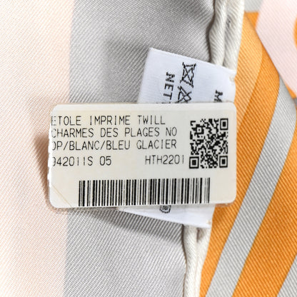Hermes Silk Charmes Des Plages Normandes Scarf 90 White Bleu Glacier 3 of 3