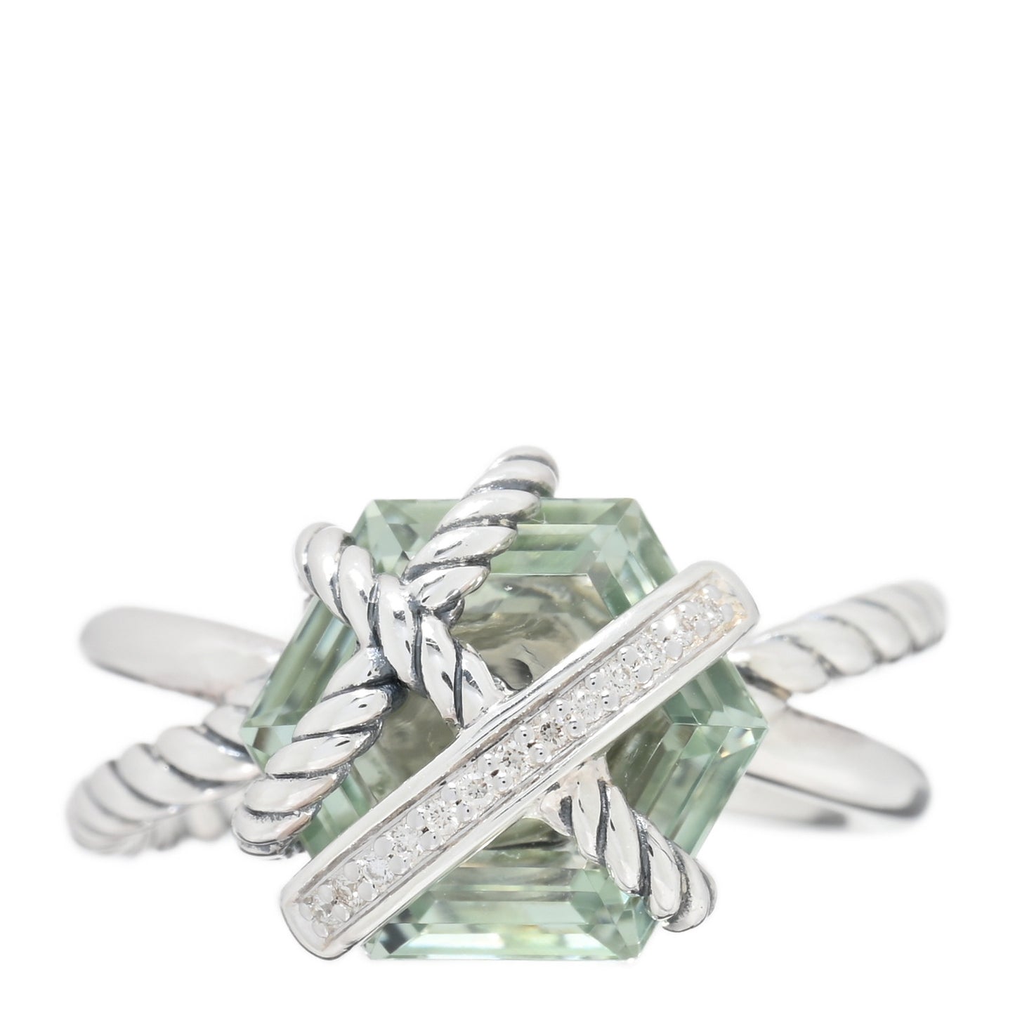 Sterling Silver Diamond Prasiolite 10mm Cable Wrap Ring 49 5