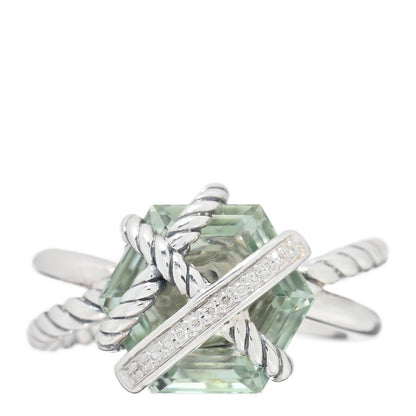 David Yurman Sterling Silver Diamond Prasiolite 10mm Cable Wrap Ring 49 5 1 of 4
