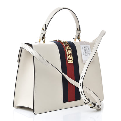 Gucci Calfskin Embroidered Medium Sylvie Top Handle Bag White 3 of 10