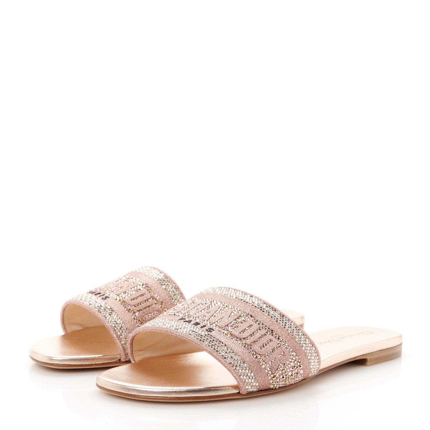 Christian Dior Canvas Crystal Embroidered Dway Slide Sandals 38 Rose Des Vents 3 of 9