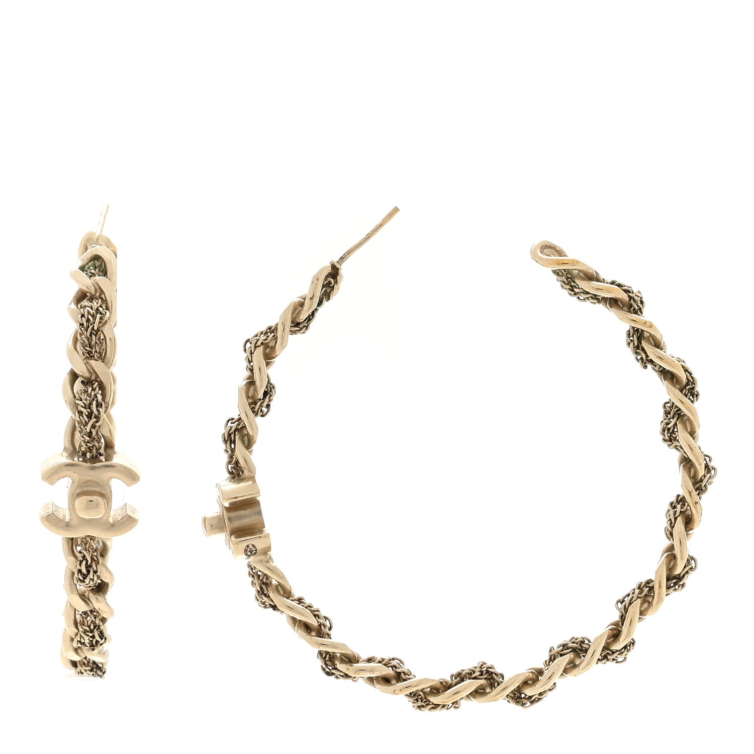 Chanel Metal CC Turnlock Chain Hoop Earrings Gold 1 of 4