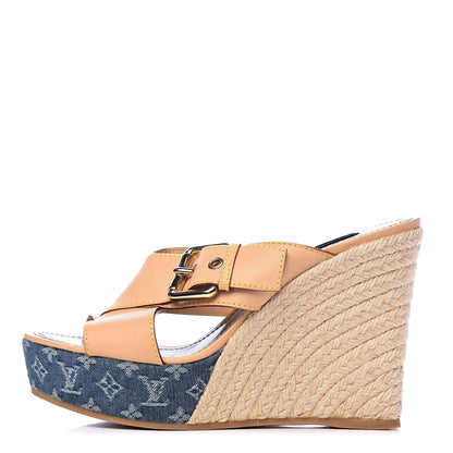 Louis Vuitton Vachetta Denim Juan Les Pins Espadrille Wedge Heels 38 Blue 1 of 12