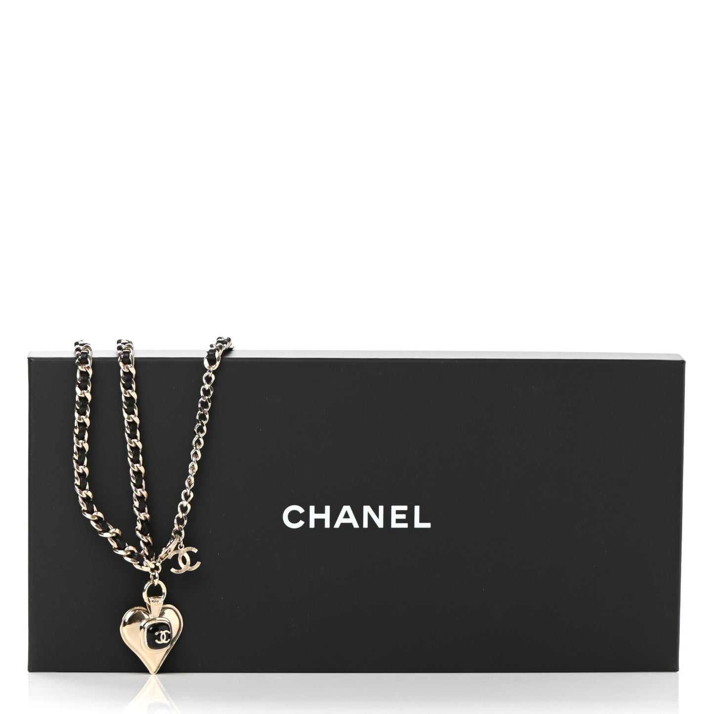 Lambskin Enamel CC Heart Chain Belt Black Gold