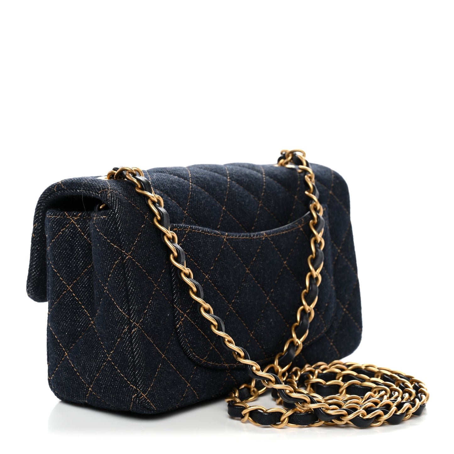 Denim Quilted Mini Rectangular Flap Dark Blue