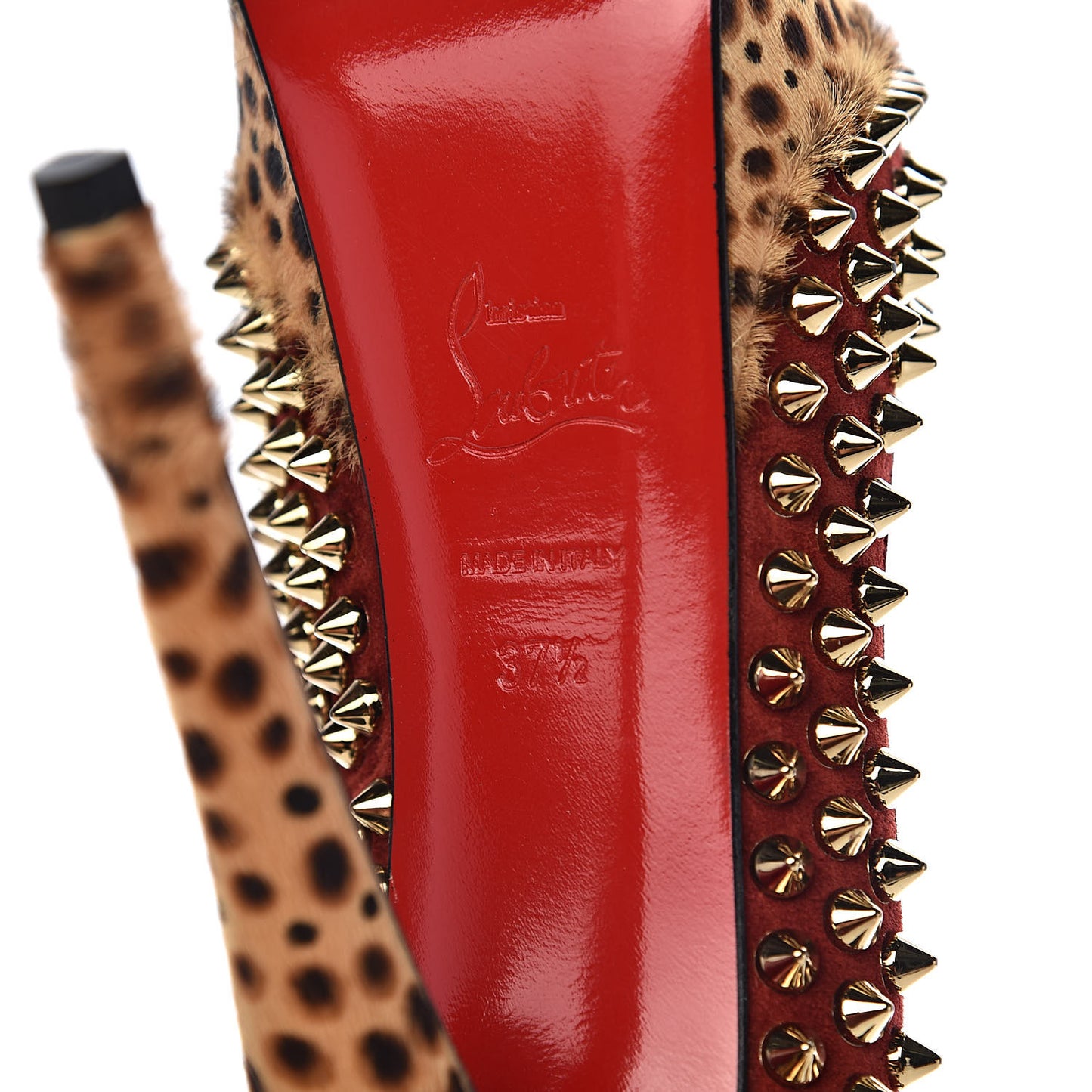 Veau Velours Calf Hair Leopard Lady Peep Spikes 150 Pumps 37.5 Red
