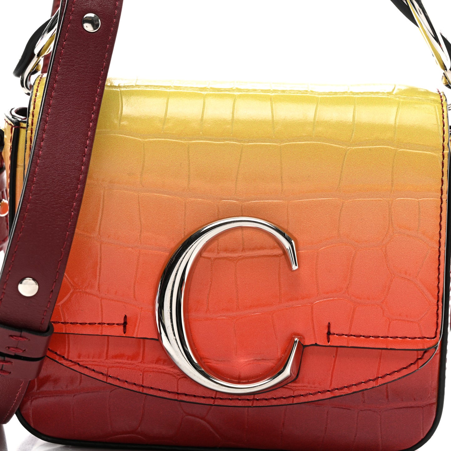 Calfskin Crocodile Embossed Mini C Double Carry Ombre Yellow