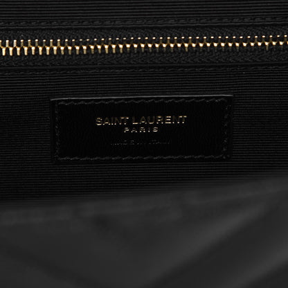 Saint Laurent Grain De Poudre Matelasse Chevron Large Monogram Satchel Black 6 of 9