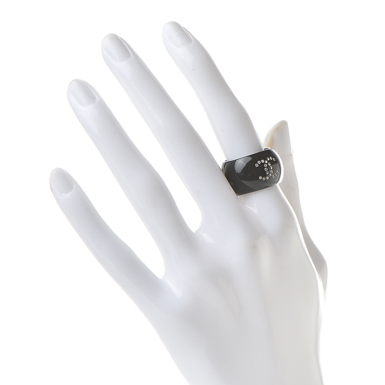 Chanel Resin Crystal CC Camellia Ring 6.5 Black 2 of 6