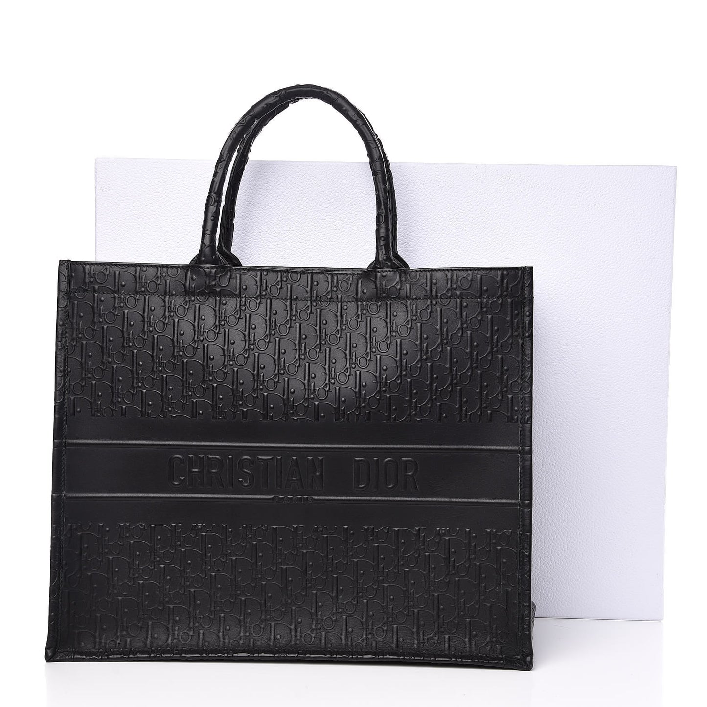 Oblique Calfskin Embossed Book Tote Black