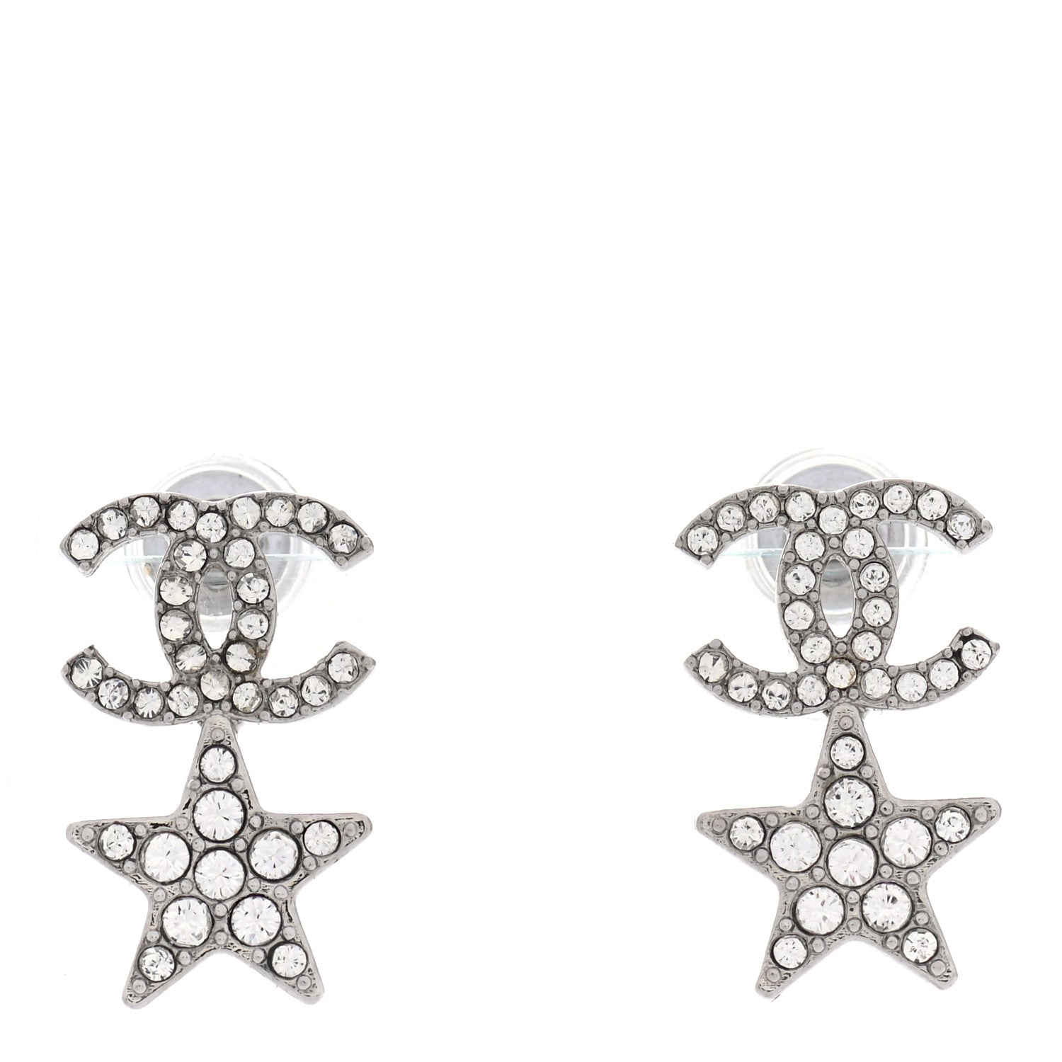 Chanel Crystal CC Starfall Drop Earrings Silver 1 of 4