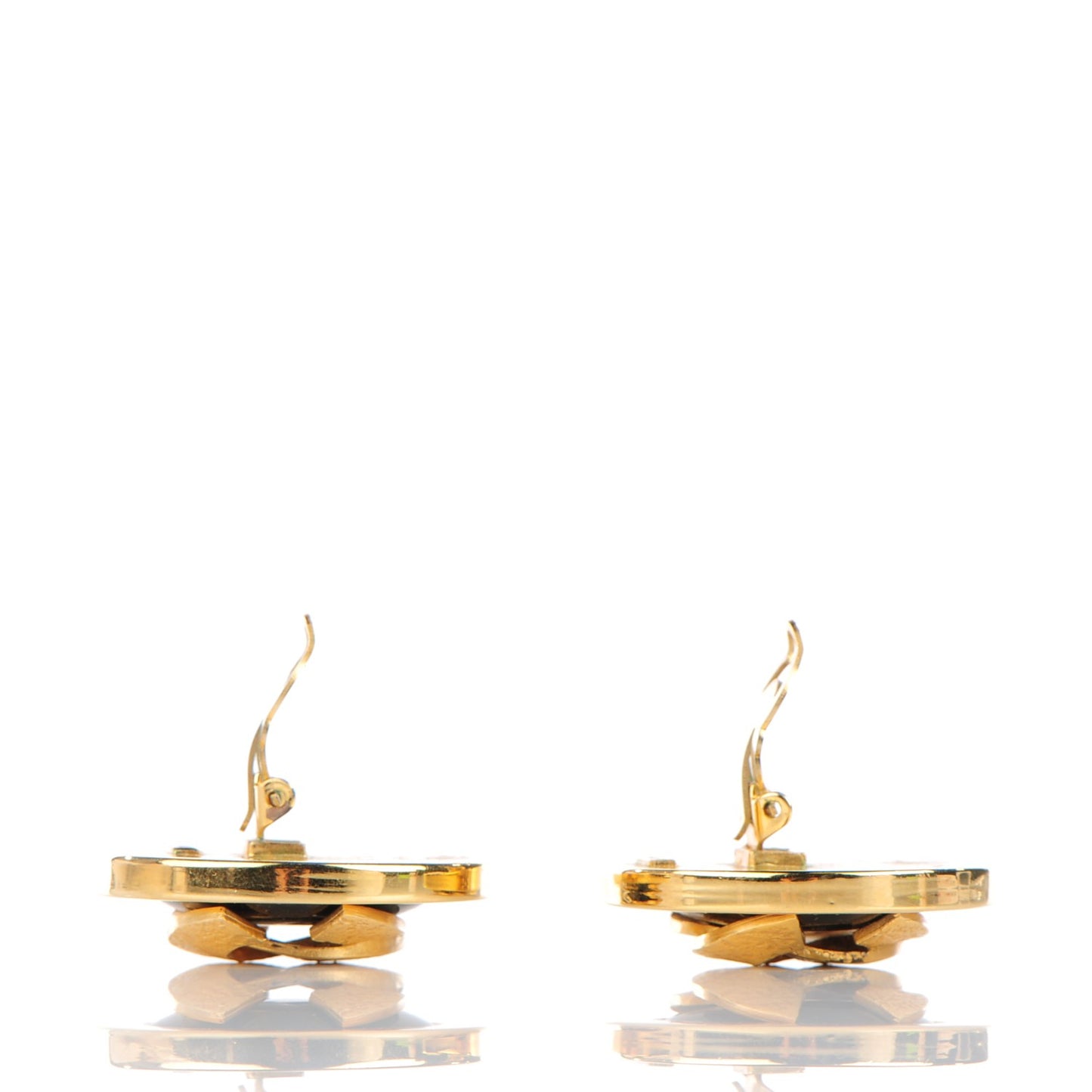 Enamel CC Clip On Earrings Black Gold