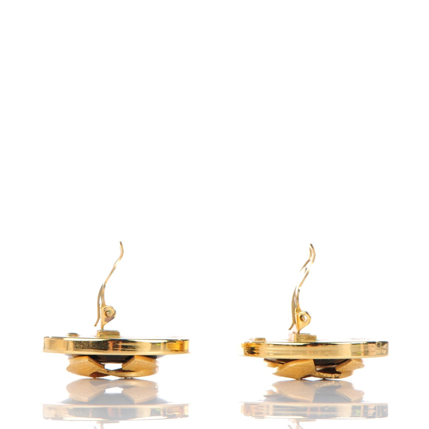 Chanel Enamel CC Clip On Earrings Black Gold 3 of 6